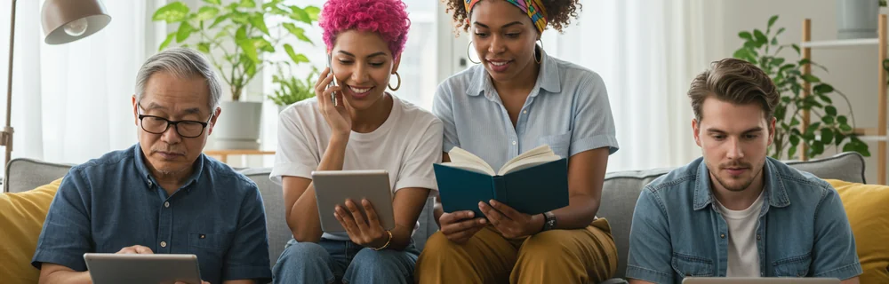 Diverse group of people using personal development technology